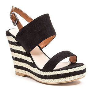 French Blu NEW Wedge Espadrille Platform Sandal NIB Navy Tan Women's 40